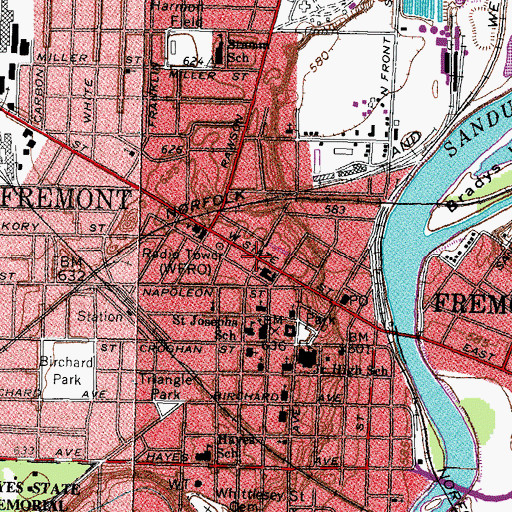 Topographic Map of WFRO-FM (Fremont), OH
