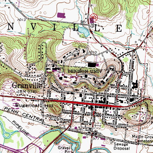 Topographic Map of WDUB-FM (Granville), OH