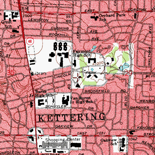 Topographic Map of WKET-FM (Kettering), OH