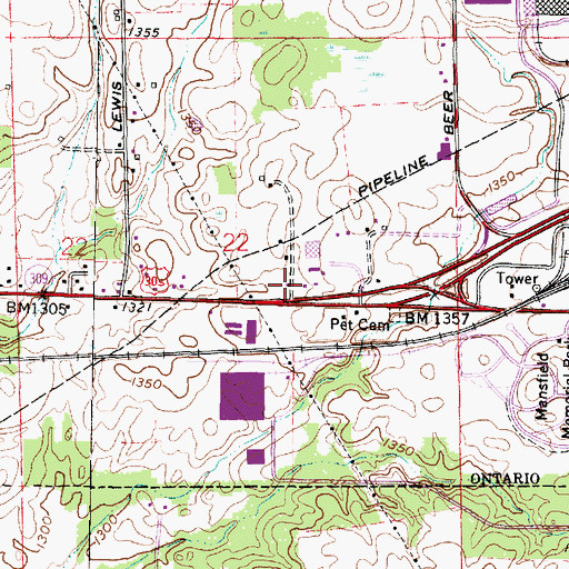 Topographic Map of WVNO-FM (Mansfield), OH