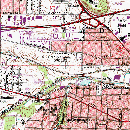 Topographic Map of WYHT-FM (Mansfield), OH