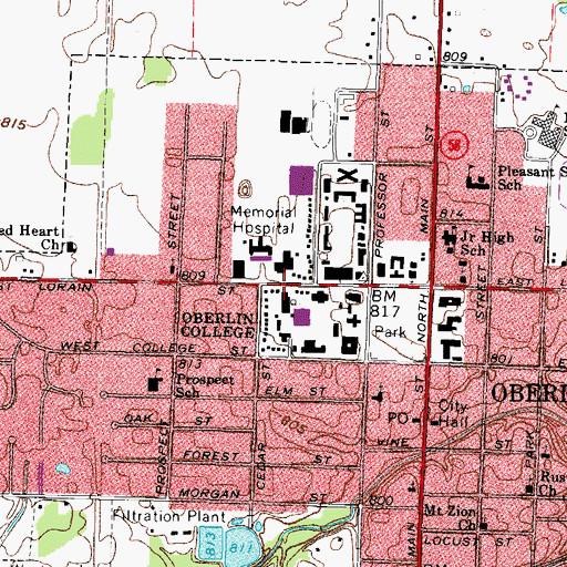 Topographic Map of WOBC-FM (Oberlin), OH