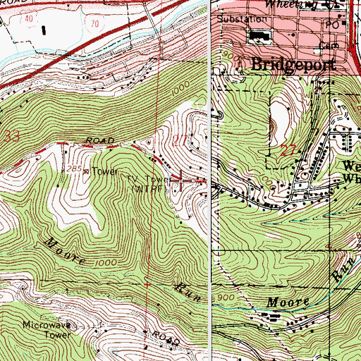 Topographic Map of WEEL-FM (Shadyside), OH