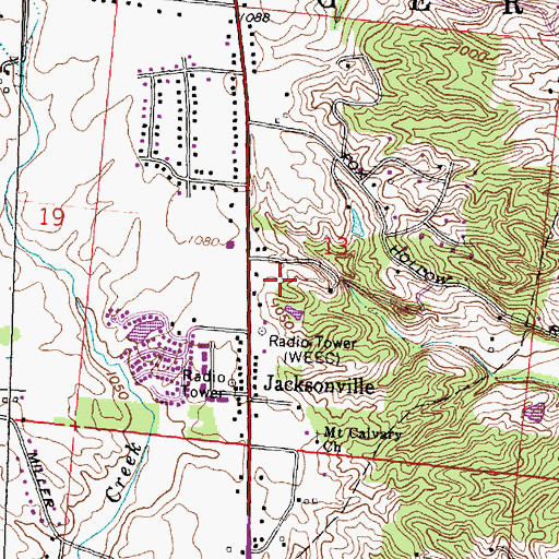 Topographic Map of WEEC-FM (Springfield), OH