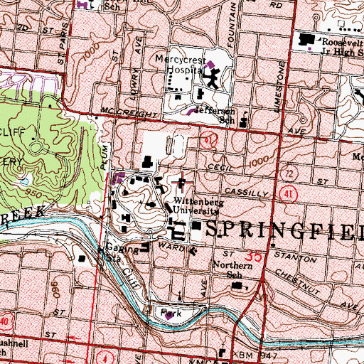 Topographic Map of WUSO-FM (Springfield), OH