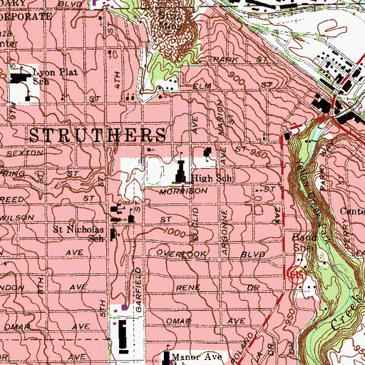 Topographic Map of WKTL-FM (Struthers), OH