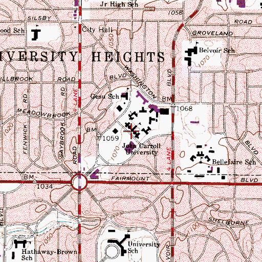 Topographic Map of WUJC-FM (University Heights), OH