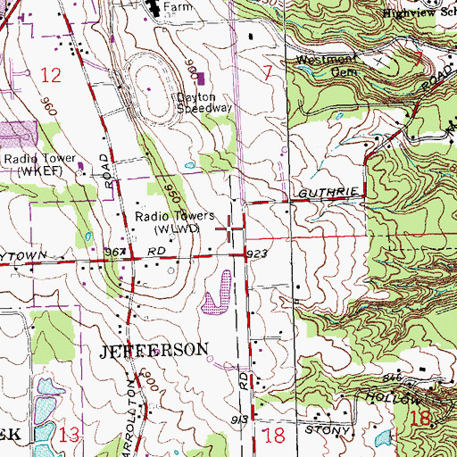 Topographic Map of WROU-FM (West Carrollton), OH