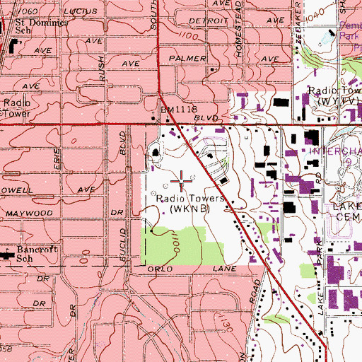 Topographic Map of WYTN-FM (Youngstown), OH