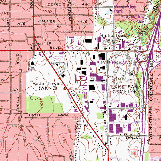 Topographic Map of WHOT-FM (Youngstown), OH