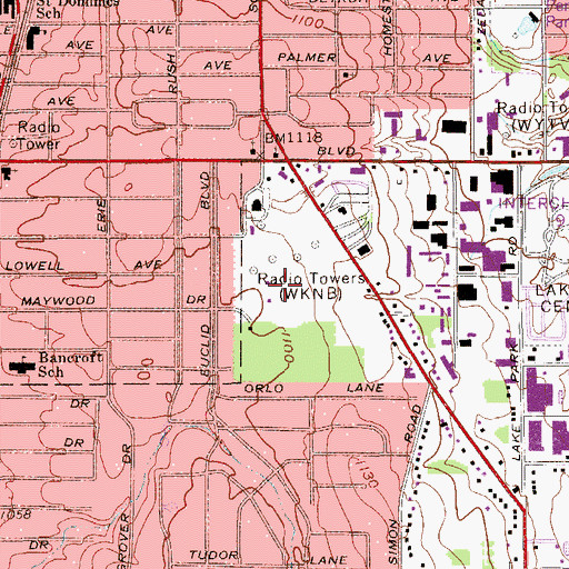 Topographic Map of WKBN-FM (Youngstown), OH