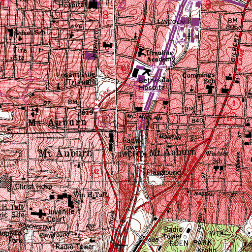 Topographic Map of WCPO-TV (Cincinnati), OH
