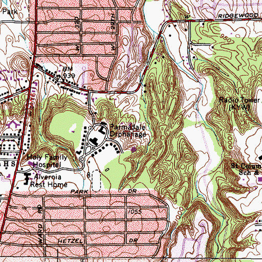 Topographic Map of WQHS-TV (Cleveland), OH