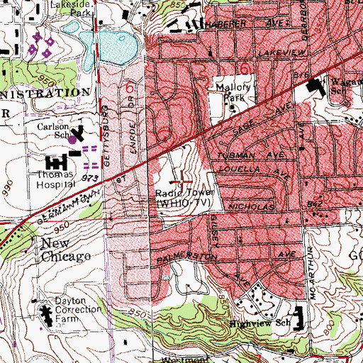 Topographic Map of WHIO-TV (Dayton), OH
