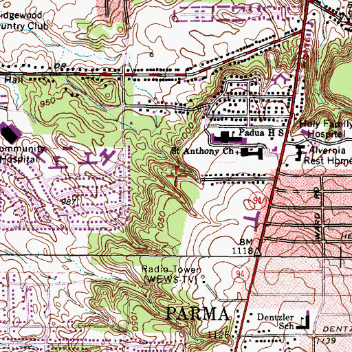 Topographic Map of WUAB-TV (Lorain), OH