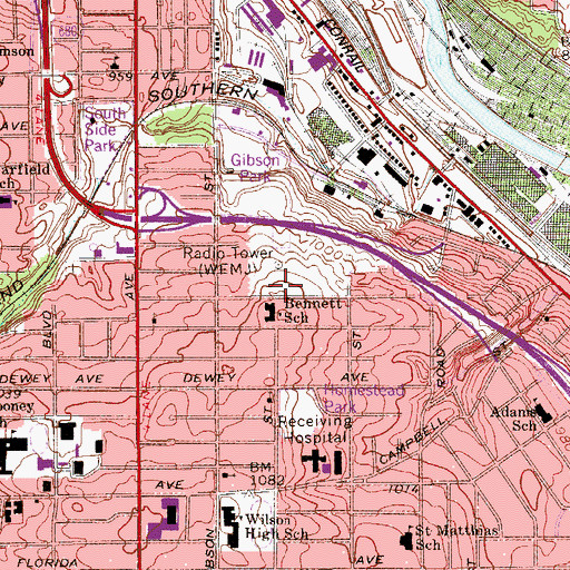 Topographic Map of WFMJ-TV (Youngstown), OH