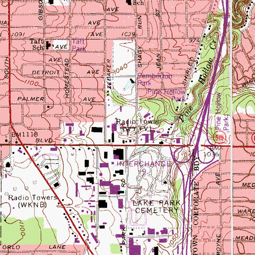 Topographic Map of WYTV-TV (Youngstown), OH
