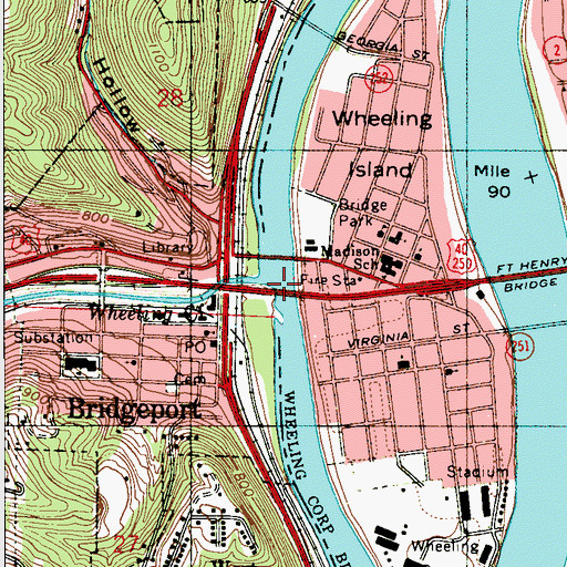 Topographic Map of Wheeling Creek, OH