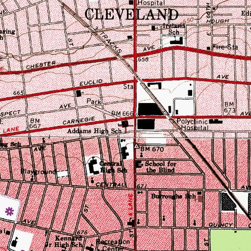 Topographic Map of Addams High School, OH