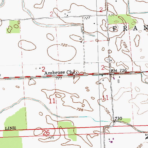 Topographic Map of Ambrose Baptist Church, OH