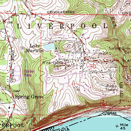 Topographic Map of Bnai Jacob Cemetery, OH