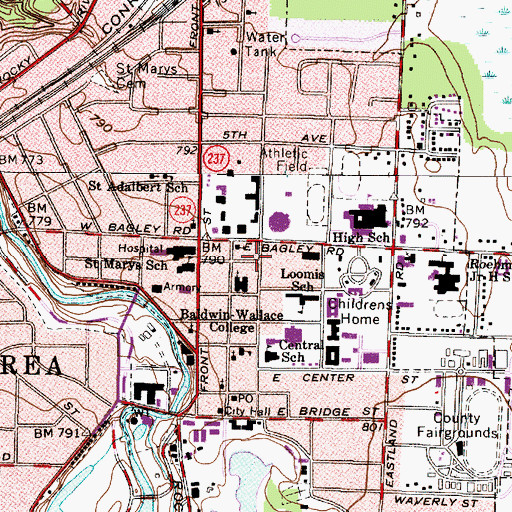 Topographic Map of Baldwin - Wallace College, OH