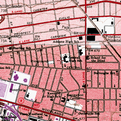 Topographic Map of Carl and Louis Stokes Central Academy, OH