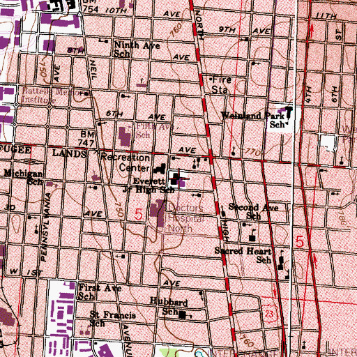 Topographic Map of Everett Junior High School, OH