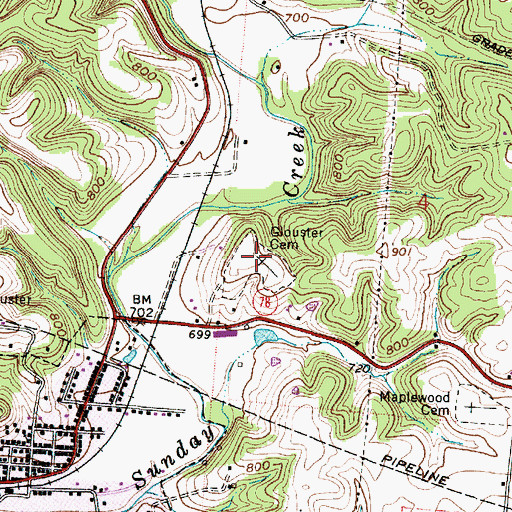 Topographic Map of Glouster Cemetery, OH
