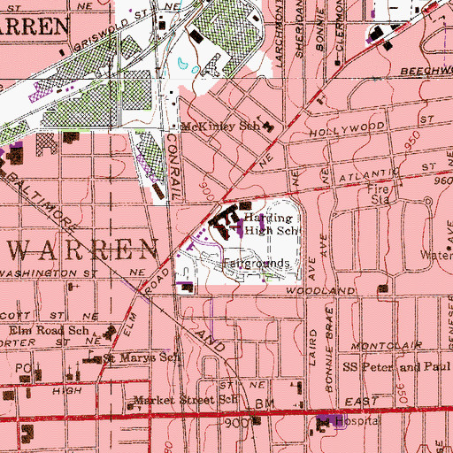 Topographic Map of Harding High School, OH