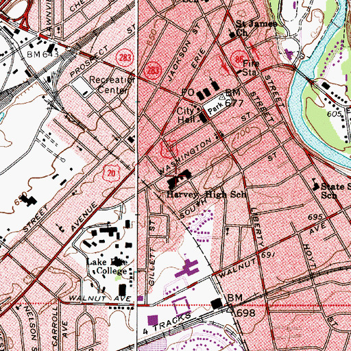 Topographic Map of Harvey High School, OH