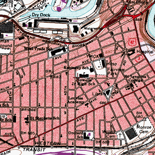 Topographic Map of Howells Junior High School, OH