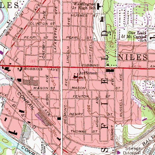 Topographic Map of Jefferson Elementary School, OH