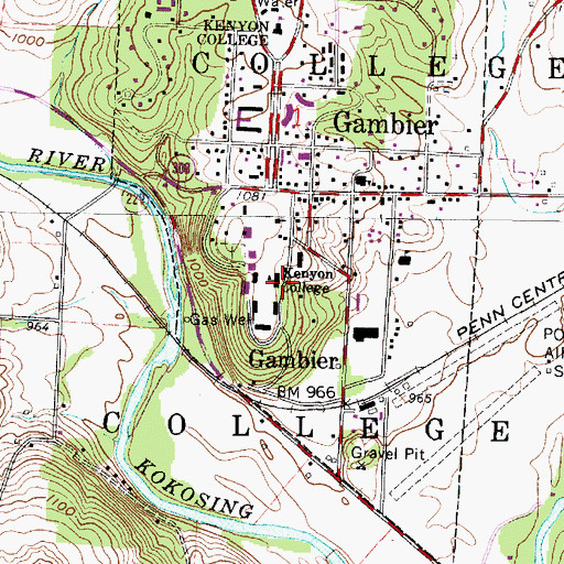 Topographic Map of Kenyon College, OH