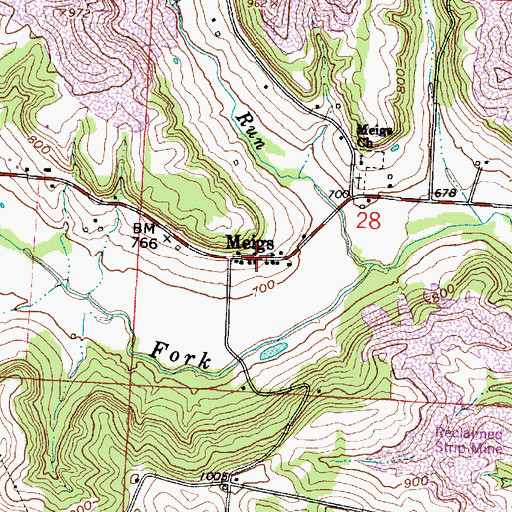 Topographic Map of Meigs, OH