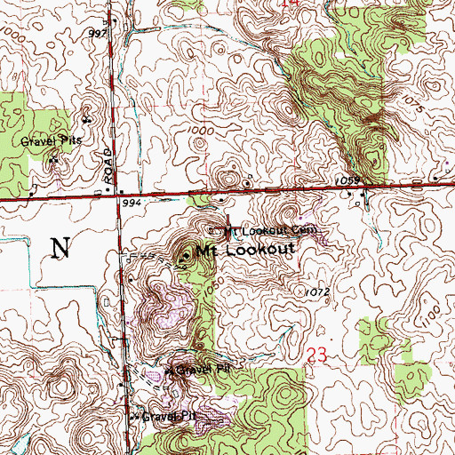 Topographic Map of Mount Lookout Cemetery, OH