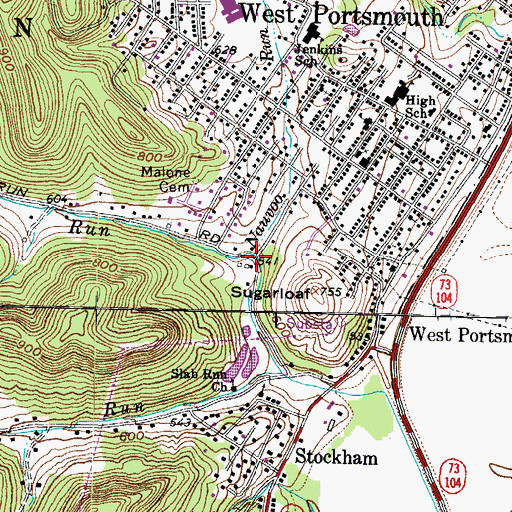 Topographic Map of Nauvoo Run, OH
