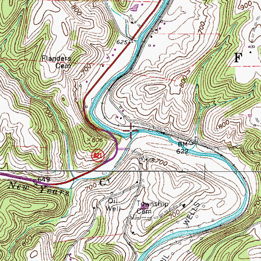 Topographic Map of New Years Creek, OH