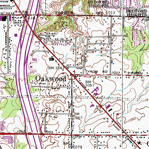 Topographic Map of Oakwood, OH