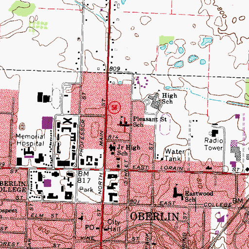 Topographic Map of Pleasant Street School, OH