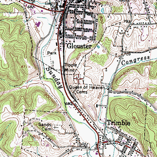 Topographic Map of Queen of Heaven Cemeteries, OH