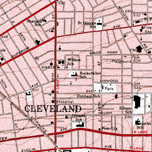 Topographic Map of Rockefeller School, OH