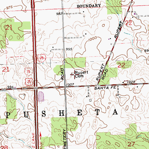 Topographic Map of Rupert Cemetery, OH