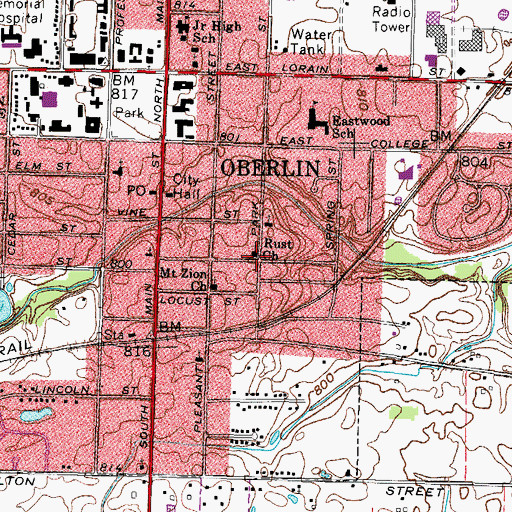 Topographic Map of Rust Church, OH