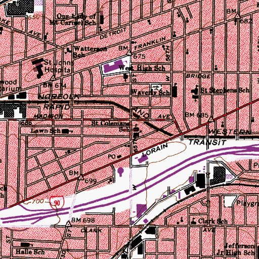 Topographic Map of Saint Colemans School (historical), OH