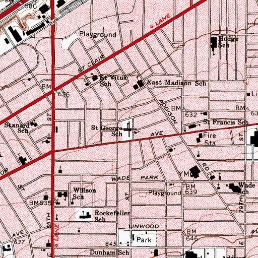 Topographic Map of Saint George School, OH