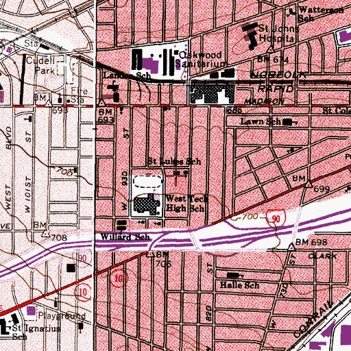 Topographic Map of Saint Lukes School, OH