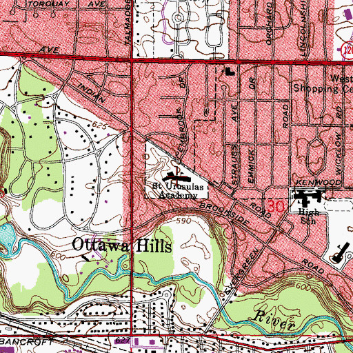 Topographic Map of Saint Ursula Academy, OH