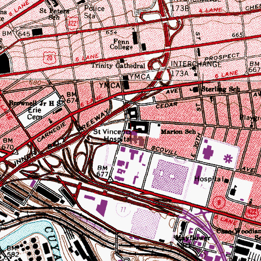 Topographic Map of Saint Vincent Charity Medical Center, OH