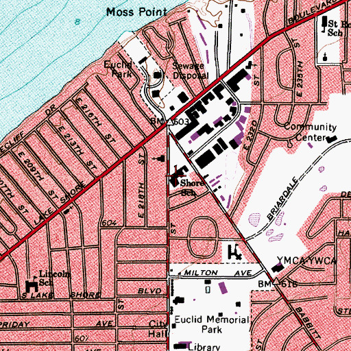 Topographic Map of Shore High School (historical), OH